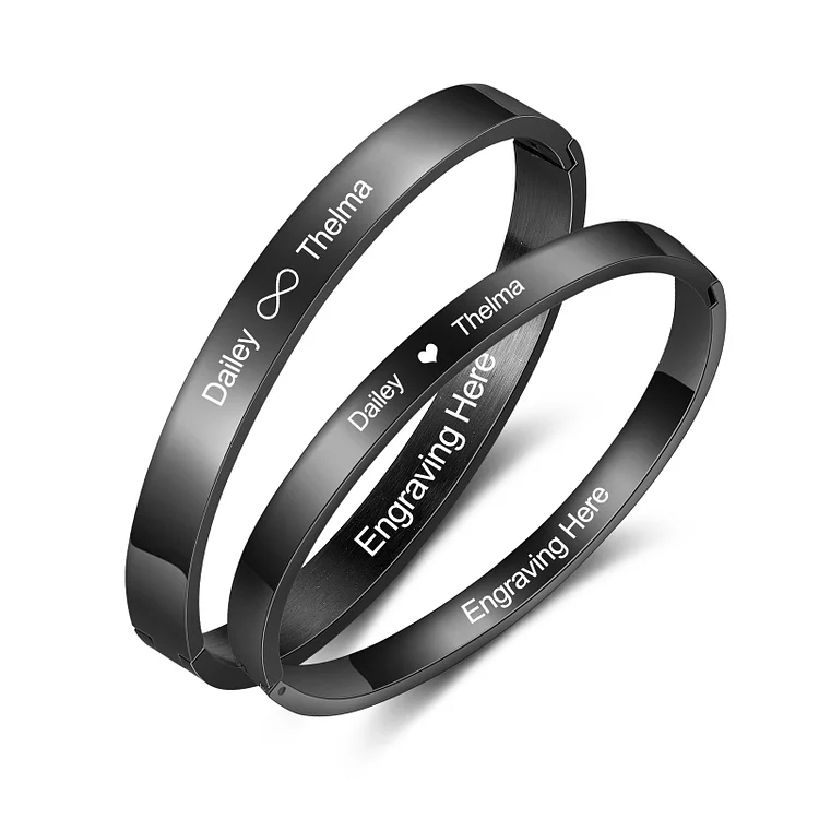 Personalized Couple Bangle Bracelets Engrave Names and Love Text Matching Bracelet  Romantic Gifts