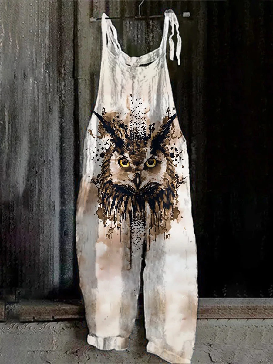 Brown Owl Print Jumpsuit