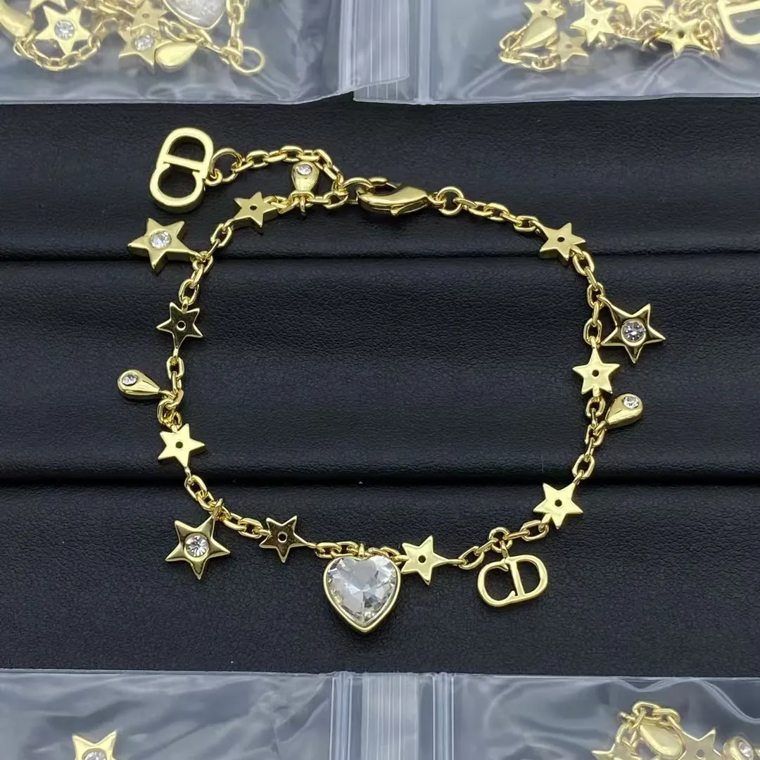 Dior Diamond Heart Star Teardrop CD Charms Bracelet