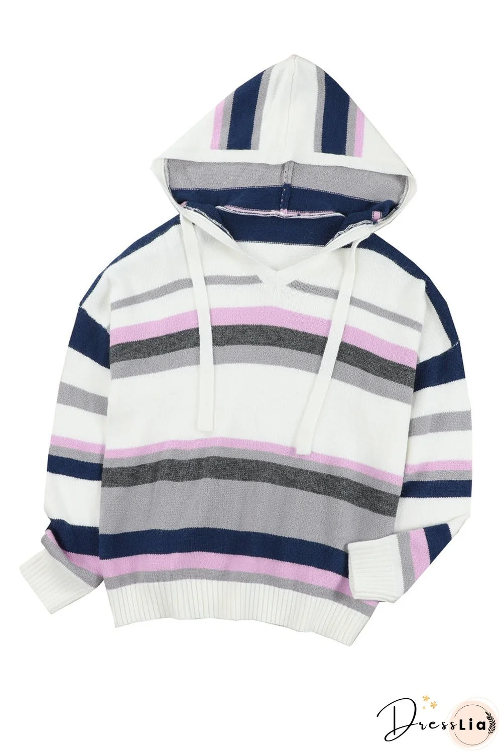 Plus Size Striped Hooded Knit Sweater