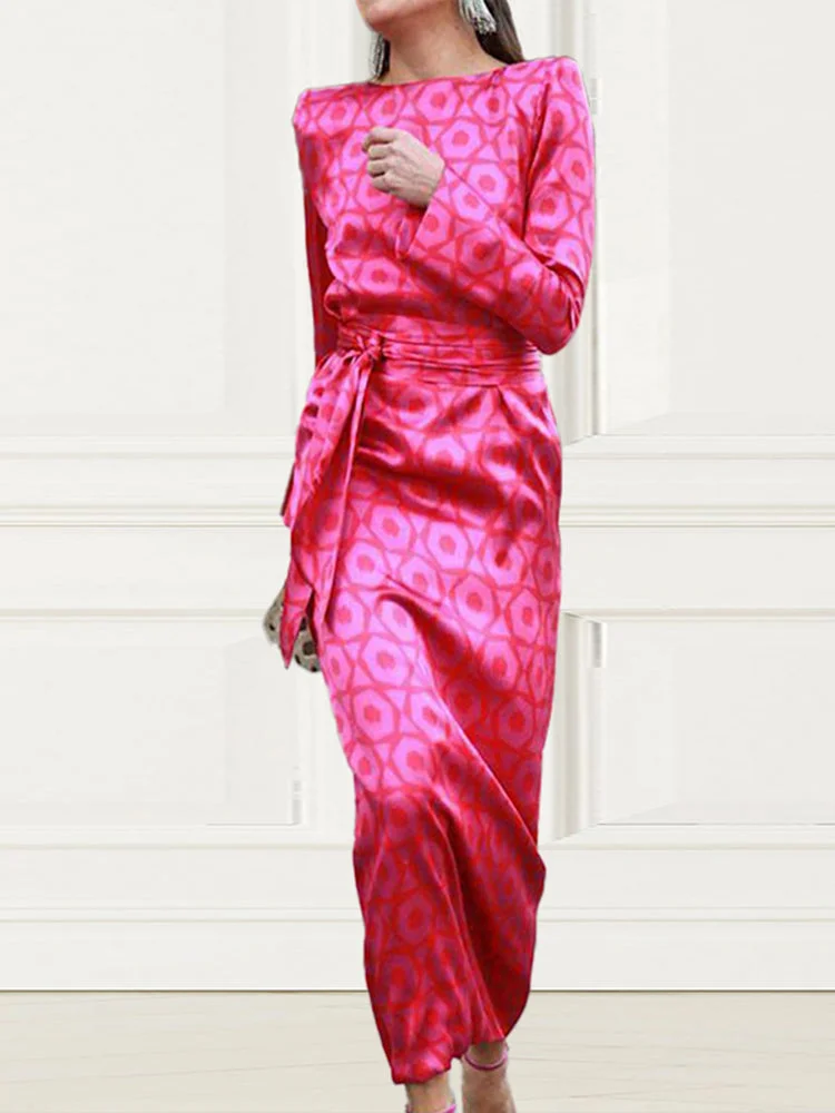 VChics Printed Long Sleeve Bodycon Maxi Dress