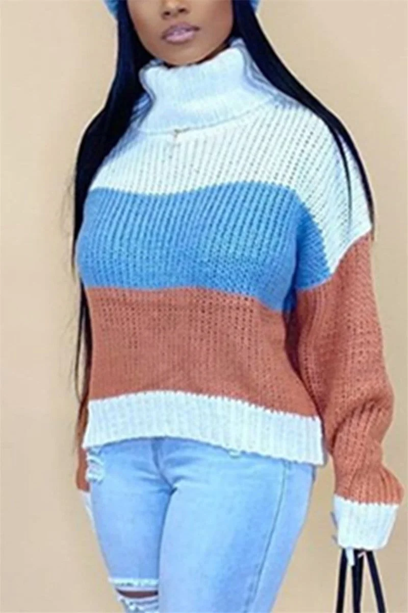 Casual Turtleneck Patchwork Long Sleeve Sweater