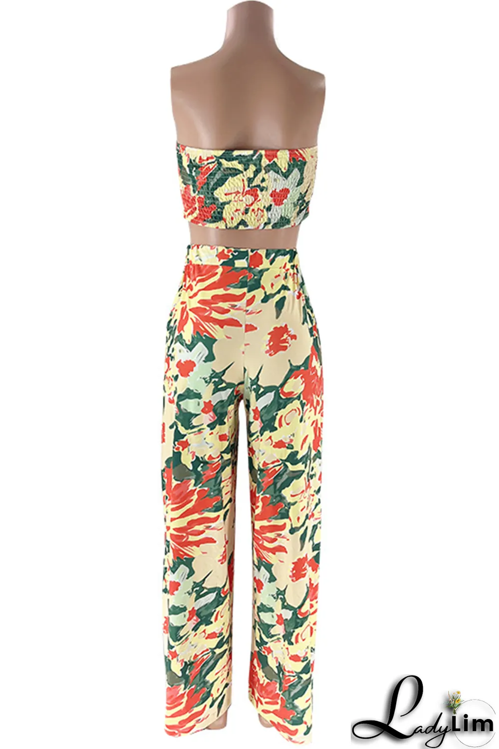 Rose Red Casual Print Patchwork Strapless Sleeveless Two Pieces