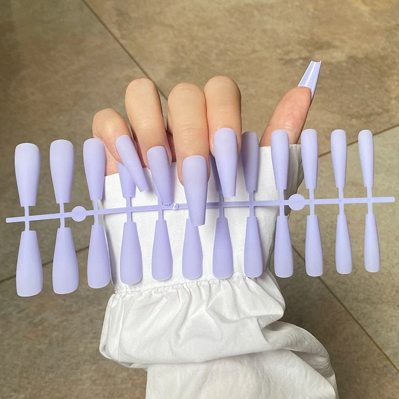 Solid Color Matte Super Long Coffin False Nails Ballet Press on Nails Tips for Nails Art Artificial Fingernails Fake Tools-Nail Inspo