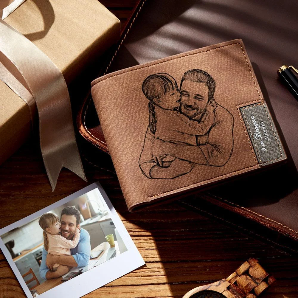 Father's Day Gifts For Men - Custom Photo Engraved Wallet Personalized Wallets