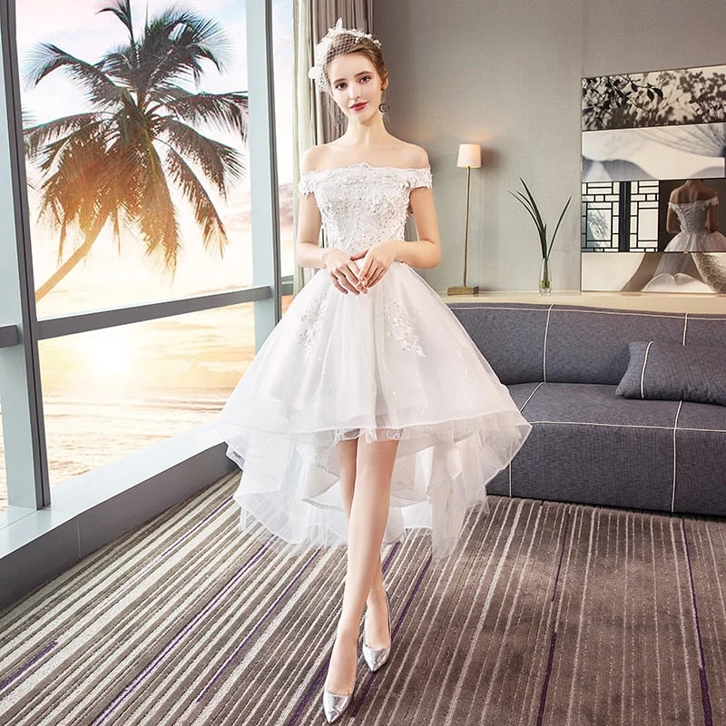 Elegant Off The Shoulder White High Low Prom Dresses SS1831