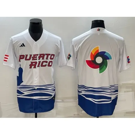 Men's Puerto Rico Baseball 2023 White World Baseball Big Logo With Patch Classic Stitched Jersey VCFR