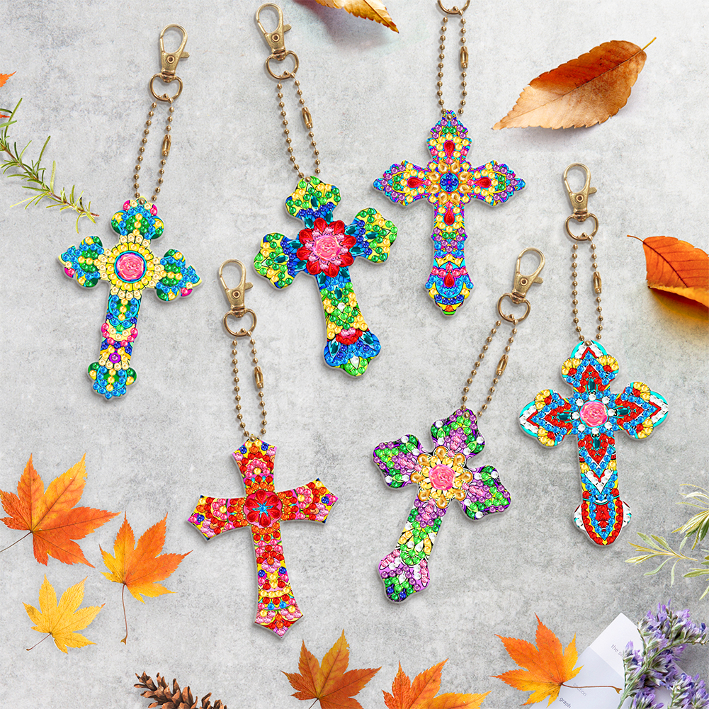 6pcs DIY Diamond Painting Keychains - Saint Cross