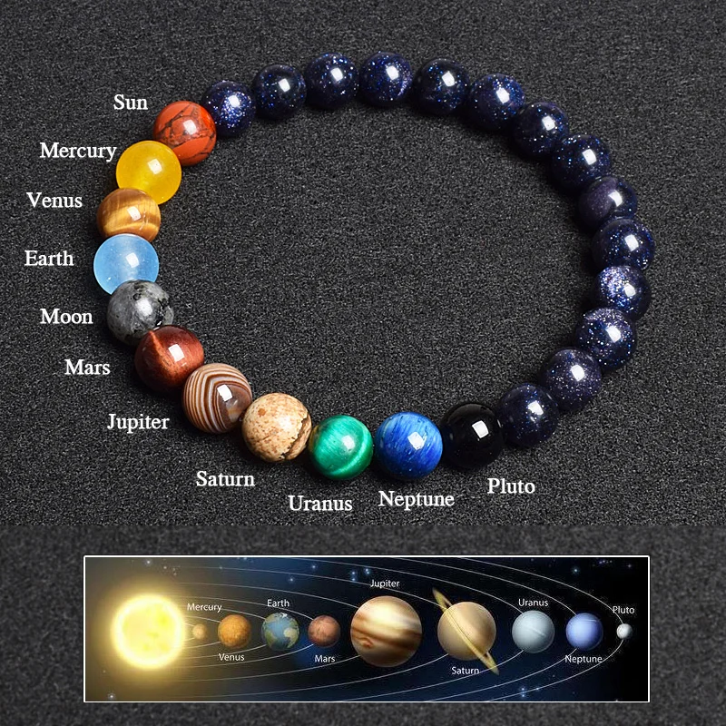 Eight planets. universe and galaxy solar system natural stone bracelet