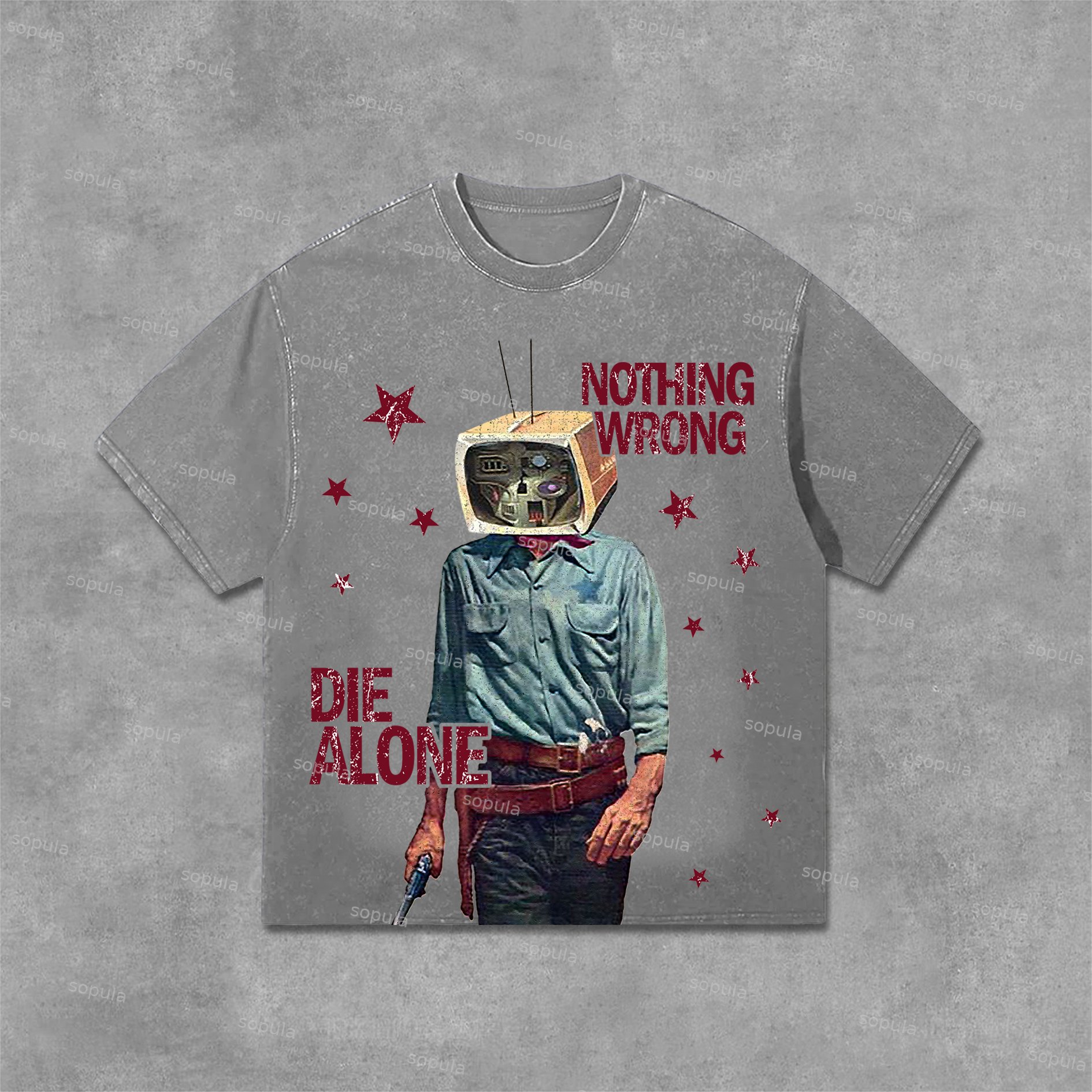 Sopula Nothing Wrong Graphic Print Acid Washed T-Shirt - SOPULA
