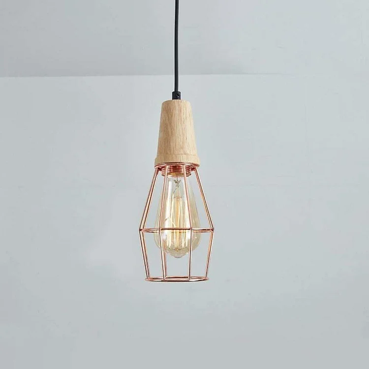 Antique Lantern Pendant Light Vintage Metal Wood Bamboo LED Ceiling Light - Appledas