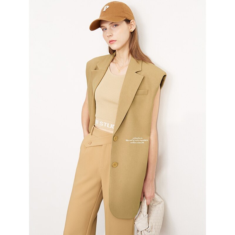 Cartoonh Minimalism Women Jackets Autumn Office Lady Embroidery Slit Outdoor Tops Solid Streetwear Female Vest Blazers 12280011