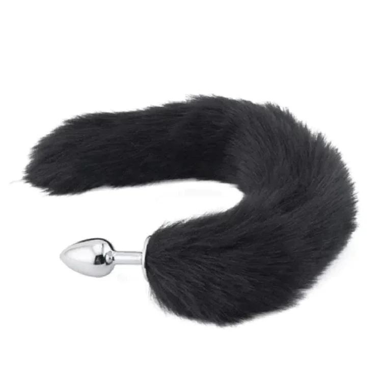Black Wolf Tail Butt Plug With Stainless Steel