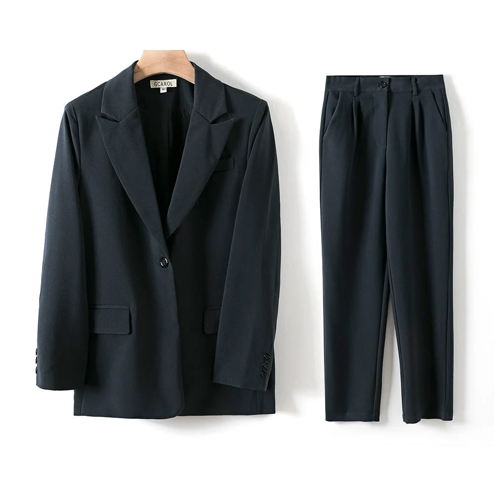 GCAROL Women Blazer And Guard Pants Sets Two Pieces OL Single Breasted Jacket Formal Suit Pleated Trousers Spring Autumn Winter