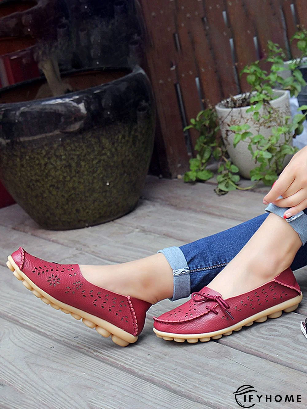 Cowhide Hollow Lace-up Portable Shoes | IFYHOME