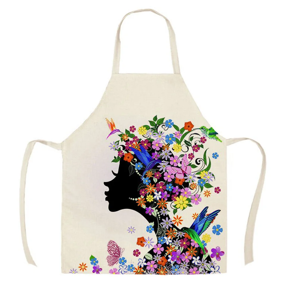 Linen Print Apron - Flower Lady - 68x55cm