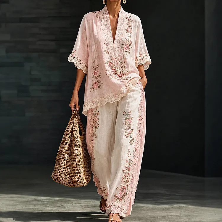Women's Vintage Floral Print Casual Set