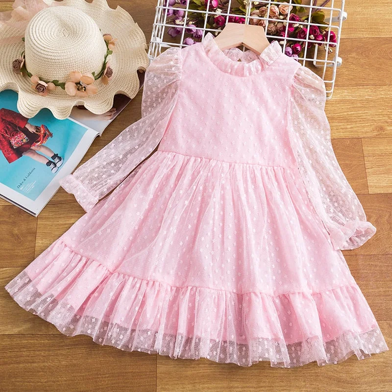 Polka Dots Girls Winter Dress Autumn Long Sleeve Tutu Birthday Party Dress for Girl Elegant Princess Wedding Children Dresses