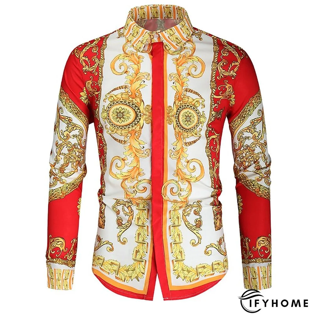 Men's Shirt Prom Shirt Classic Collar Spring &  Fall Long Sleeve Black White Red Geometric Party Casual Clothing Apparel Print | IFYHOME