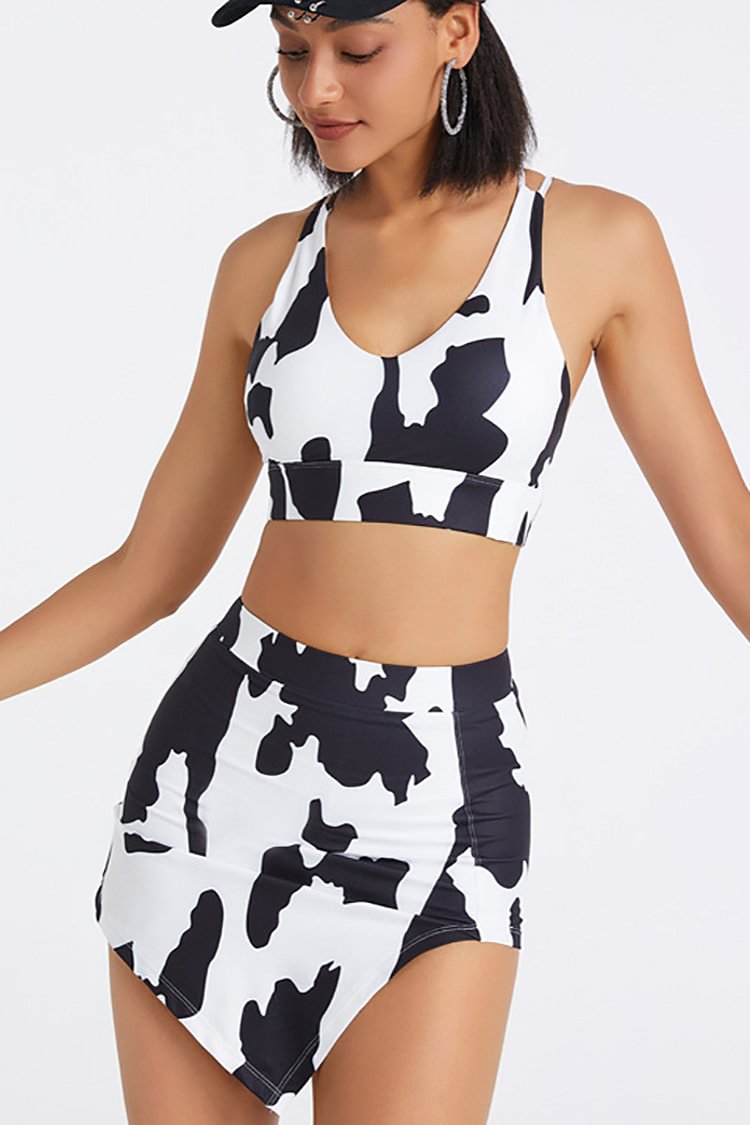 Colorblock Animal Print Yoga Crop Top