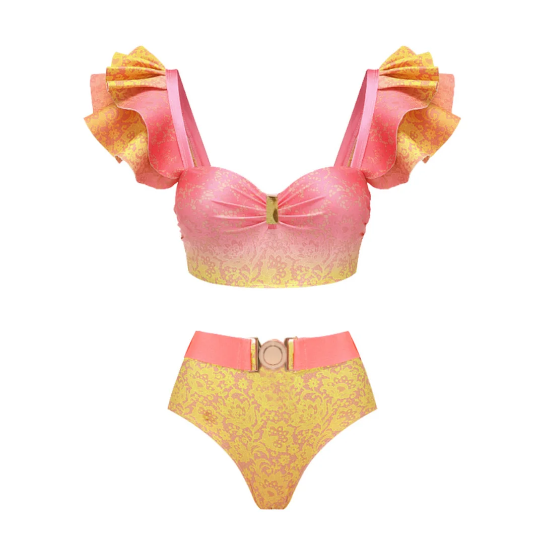 Zingj Gradient Print Split Swimsuit Women 2025 New Bikini Skirt Three-Piece Bikini