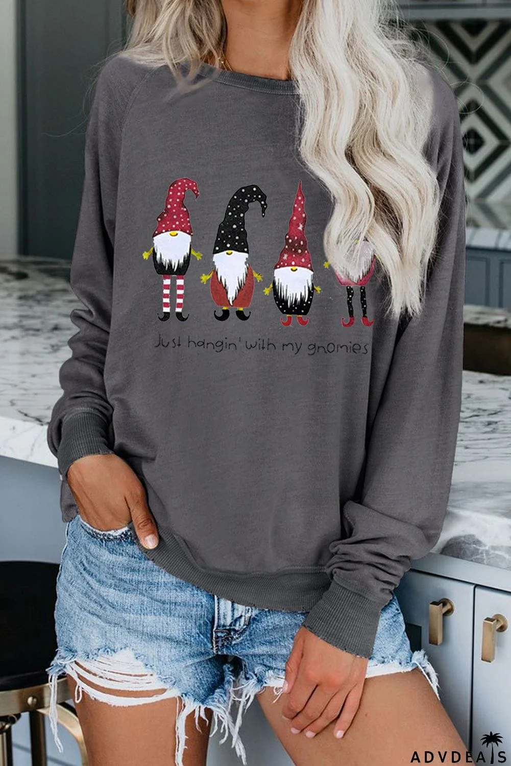 Crew Neck Santa Claus Print Sweatshirt