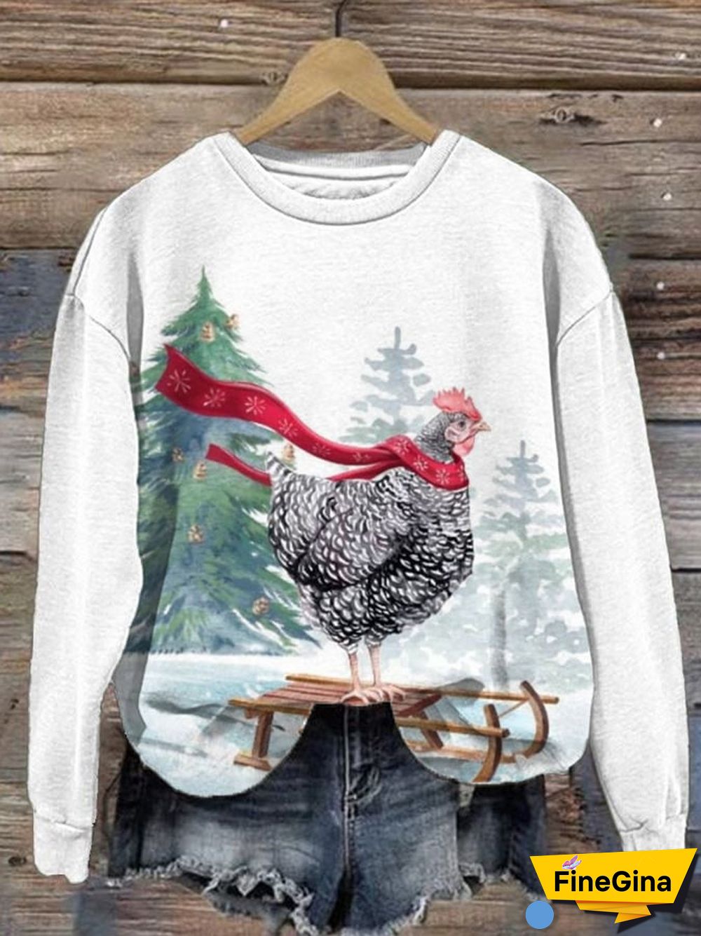 Women's Christmas Chicken Print Casual Sweatshirt