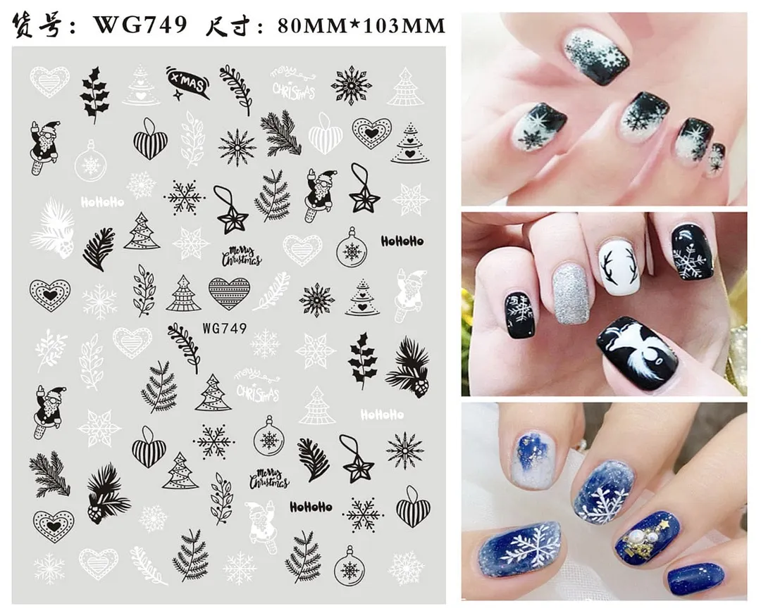 Merry Christmas Deer 3D Nails Sticker Winter Snowflake Elk Xmas Trees Cartoon Adhesive Sliders Nail Art Accessories Decals-Nail Inspo