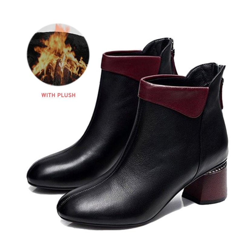Women Ankle Boots Pumps Shoes Winter Autumn Ladies Plush Warm High Heels Pu Leather Fashion Pointed Toe Zip Short Female