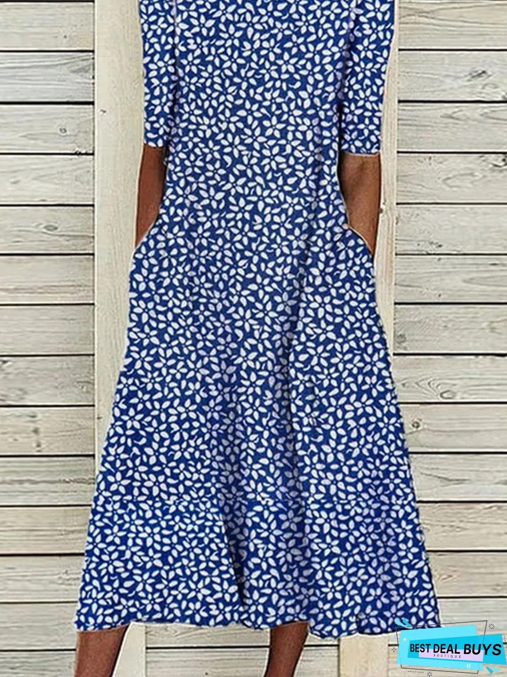 Women's A Line Dress Midi Dress Blue Half Sleeve Floral Ruched Print Summer Fall Crew Neck Casual Modern