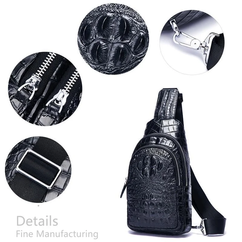 Alligator Pattern Cow Leather Crossbody Bag Retro Shoulder Bag Business Casual Chest Bag