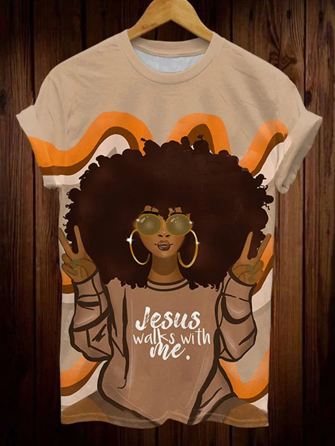 Women's Juneteenth Jesus Walks With Me  Print T-Shirt 