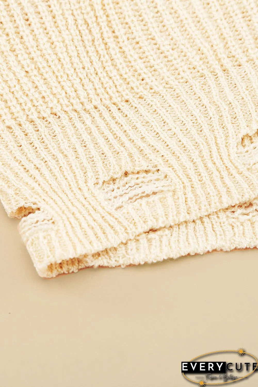 Zipper V-neck Dropped Sleeve Hooded Solid Sweater