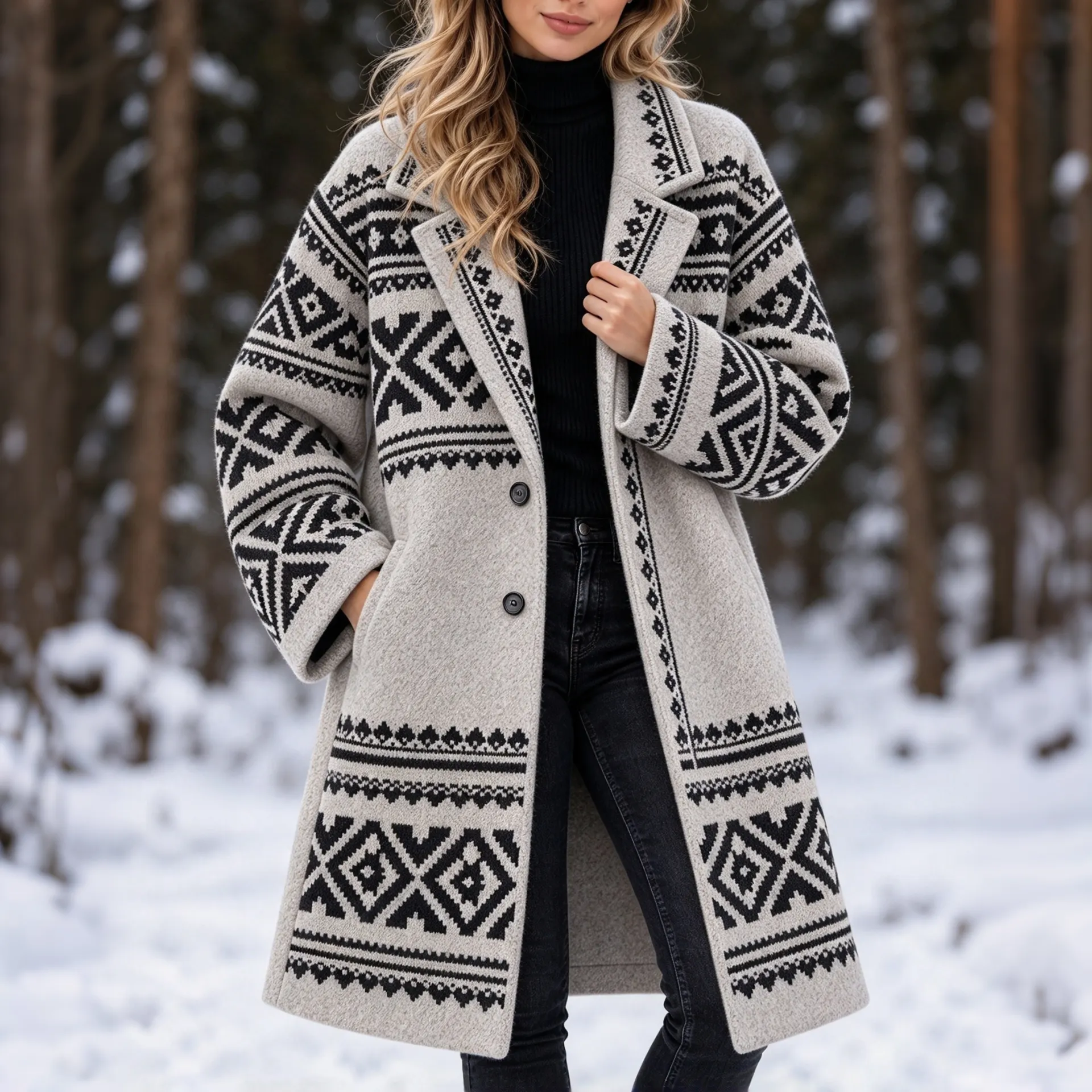 Comstylish Women's Vintage Viking Celtic Knot Art Mid-length Coat
