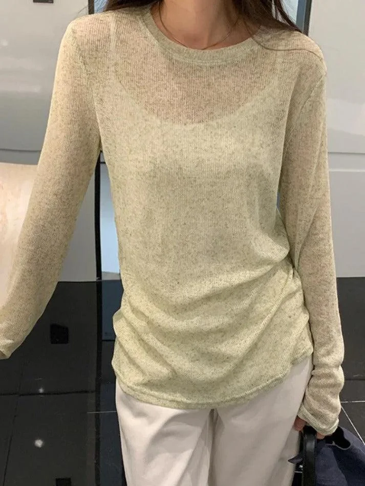 Brownm Solid Color Thin Long Sleeve Knit