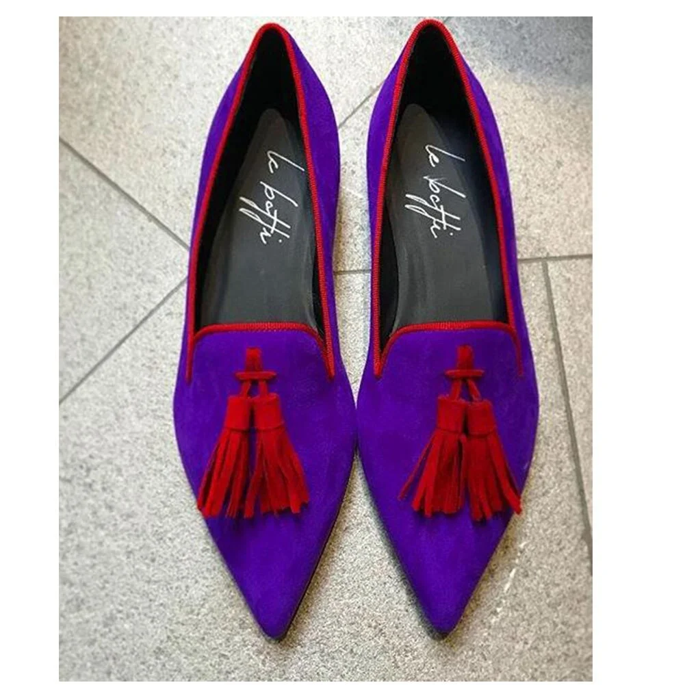 Breakj Pointed Toe Flat Shoes Elegant Low Heel Fringe Mules Women New Brand Concise mxed-color Mules