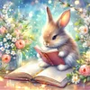Lapin lisant un livre-plein diamant rond peinture-30 * 30cm