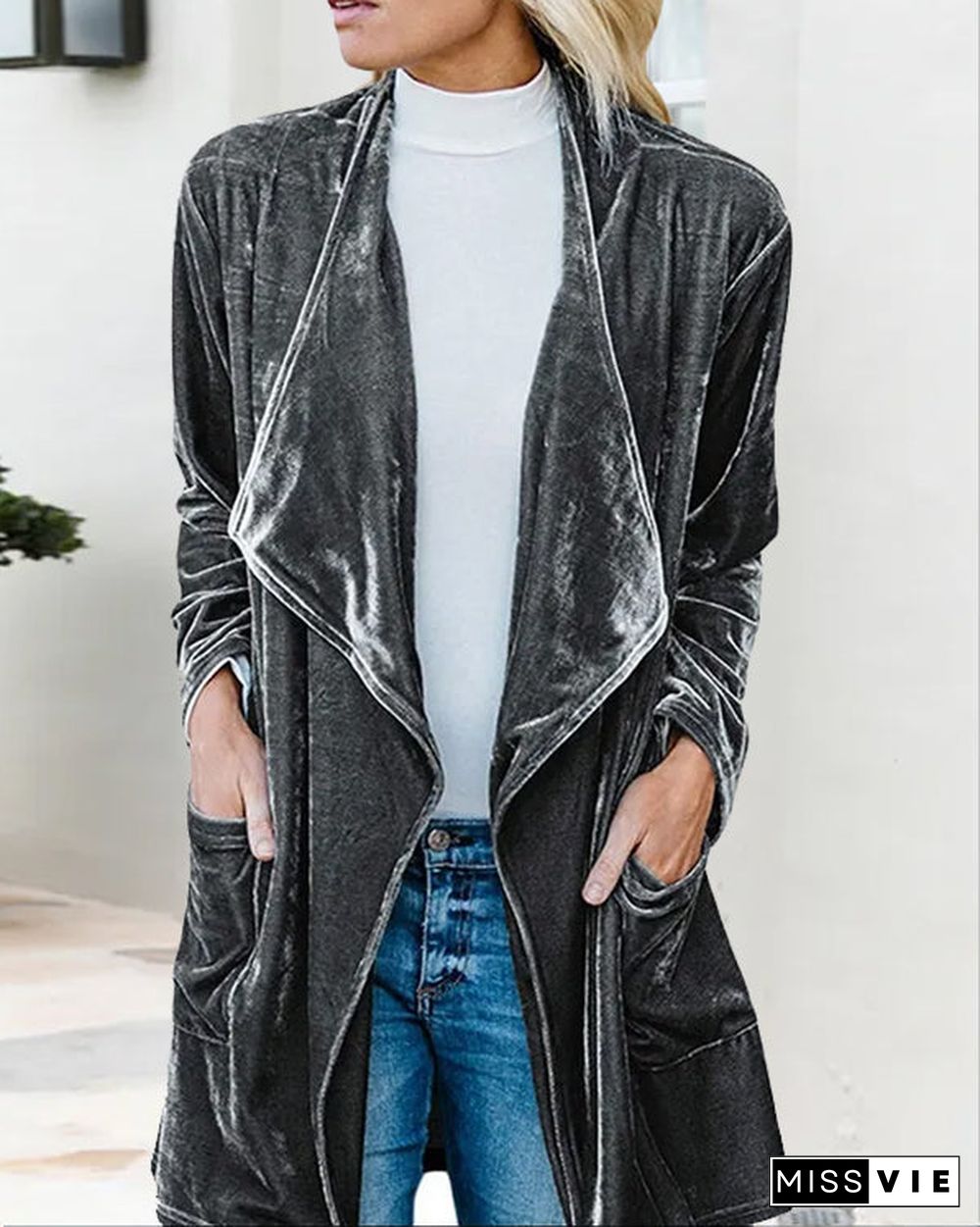 Velvet Long Cardigan Fashion Coat