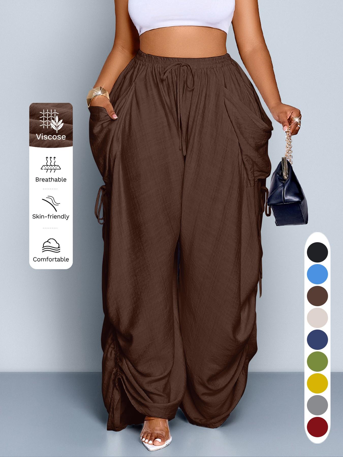 Women's Casual Loose-Fit Wide Leg High Waist Pants, All-Season Woven Fabric, Long Plain Design, Daily Commute & Vacation Wear Women's Casual Loose-Fit Wide Leg High Waist Pants, All-Season Woven Fabric, Long Plain Design, Daily Commute & Vacation Wear