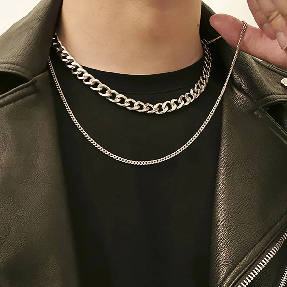 Hip-hop Punk Double-layered Necklace For Men