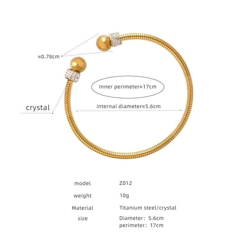 Minimalist Solid Color Titanium Steel Rhinestones 18K Gold Plated Plating Inlay Rings Bracelets