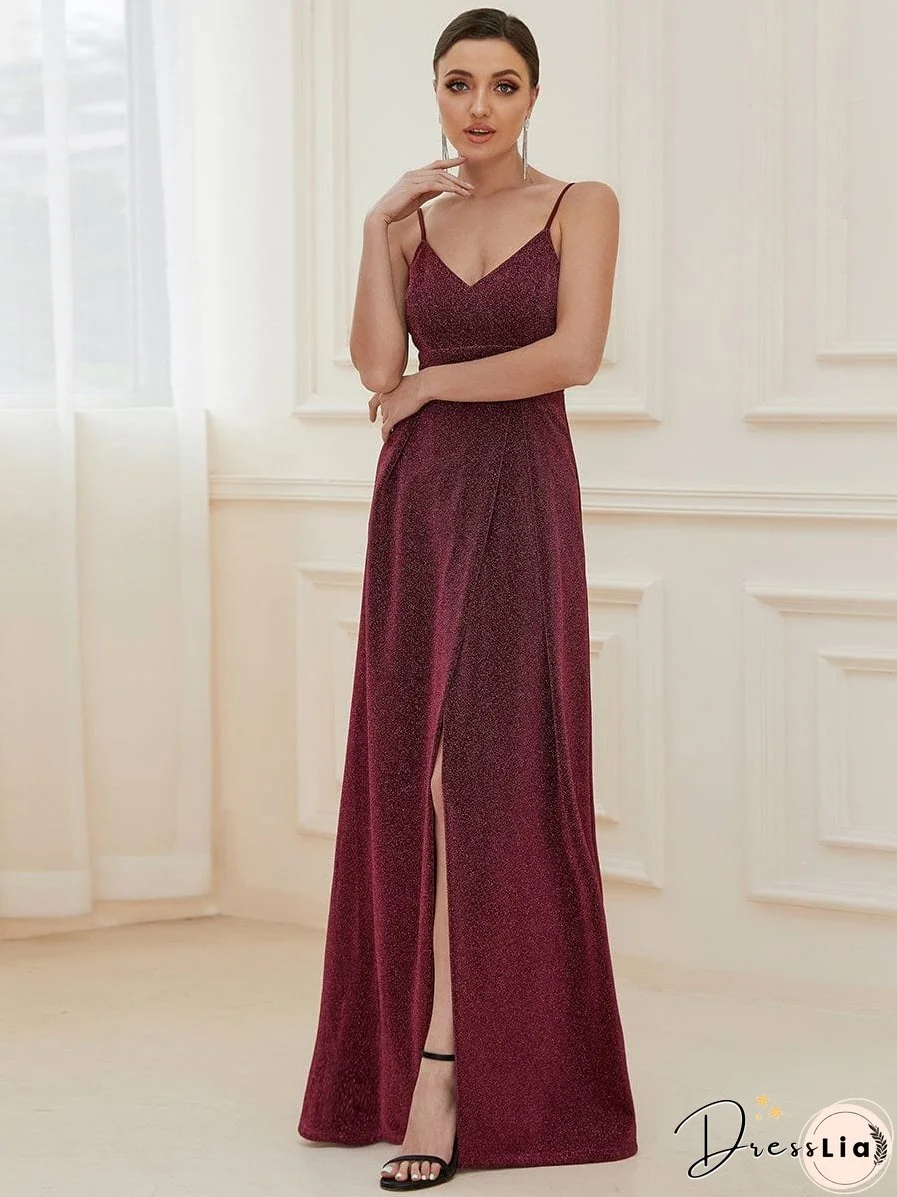Elegant Pleated Spaghetti Strap Evening Gown