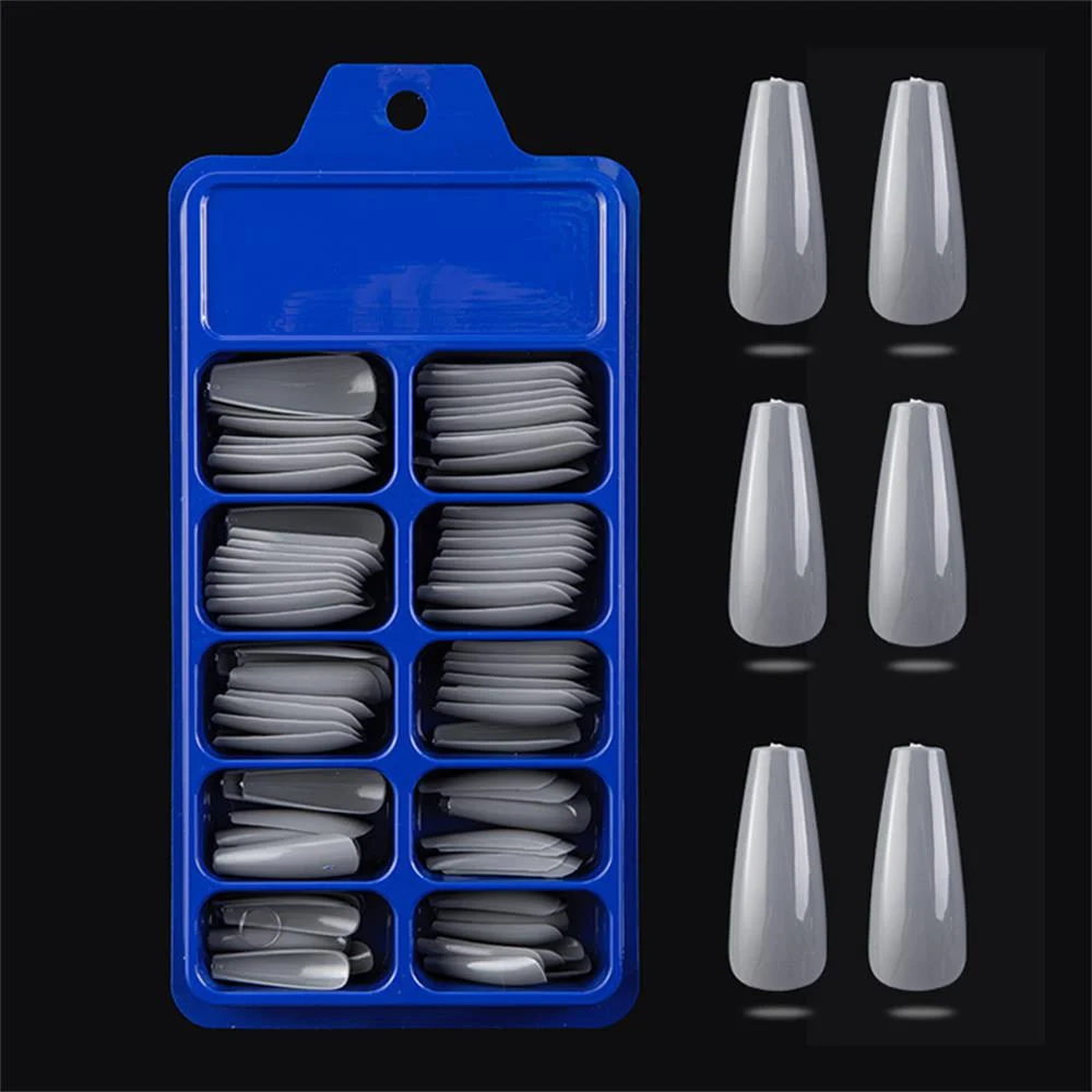 100Pcs Colorful Acrylic False Long Coffin Nails Fake Nails Flat Shape Art Tips Natural Full Cover Fake Nail Tips Manicure Tools-Nail Inspo