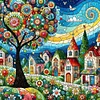 Glass Painting Colorful House-11CT Stamped Cross Stitch 50*50cm/19.69*19.69in tapestrymarket