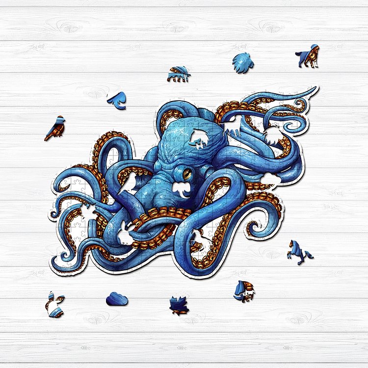 Blue Sea Monster Wooden Jigsaw Puzzle
