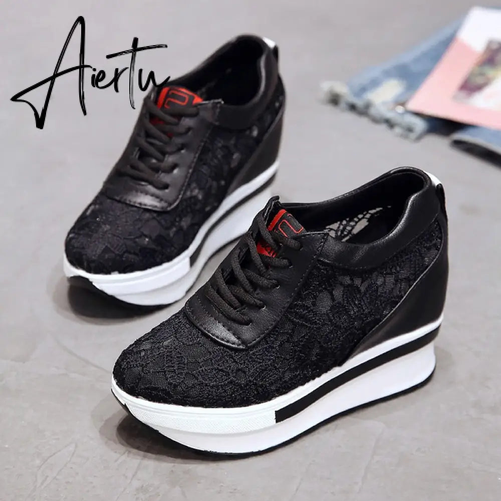 Hot Sales  Summer New Lace Breathable Sneakers Women Shoes Comfortable Casual Woman Platform Wedge Shoes Aiertu