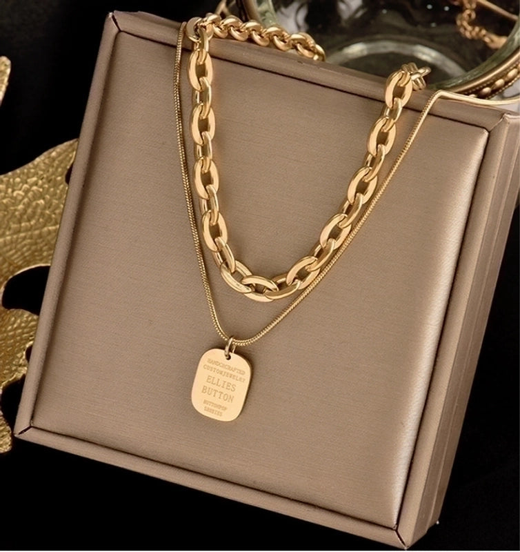 Heart 304 Stainless Steel Titanium Steel 18K Gold Plated Inlaid Gold Necklace