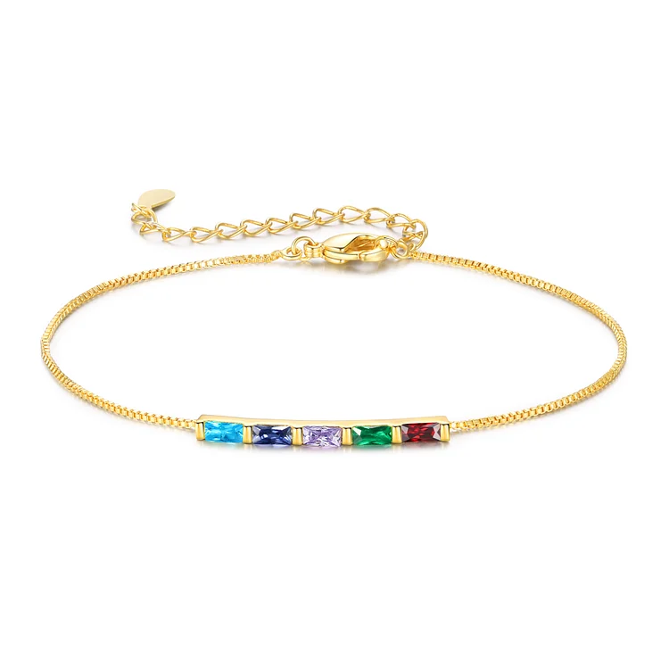 Custom 5 Birthstones Bracelet Gold Adjustable Bracelet Personalized Birthday Gift for Her