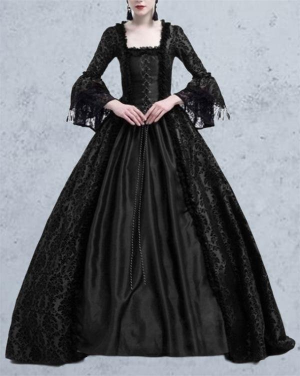 Halloween Lace Stitching Big Flared Sleeve Dress