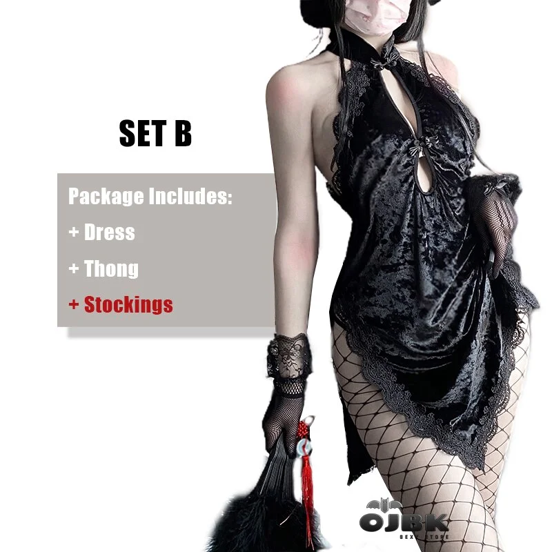 Billionm Sexy Anime Cosplay Costumes Gothic Asian Cheongsam Lace Floral Halter Hollow Dresses Erotic Outfit Lingerie For Women 2021 New